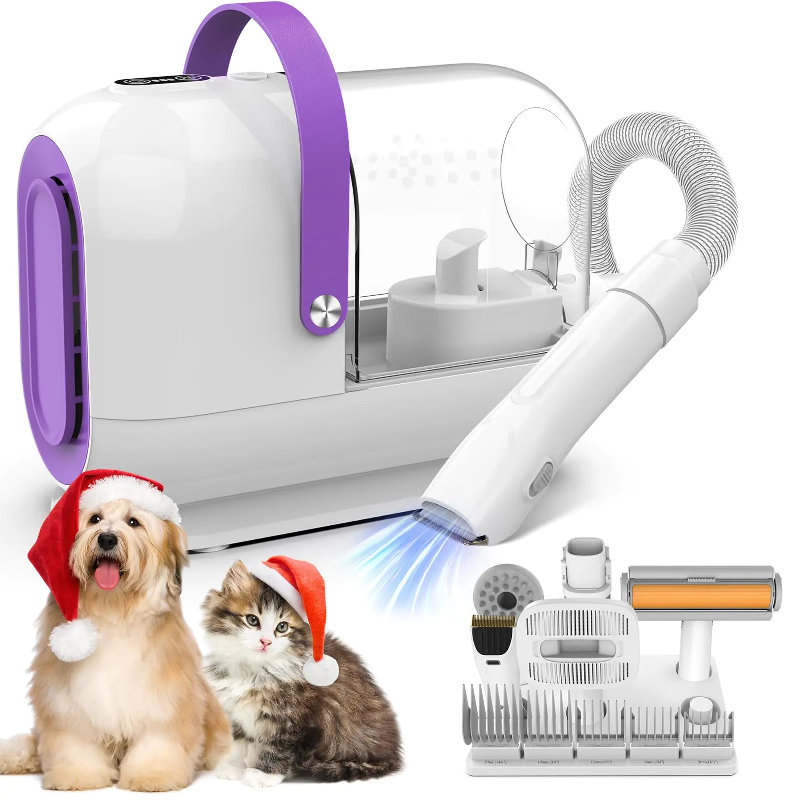 homeika pro Dog Grooming Kit&Vacuum 3L Pet Grooming Vacuum 99% Pet Hair Suction 5 Pet Grooming Tools 5 Combs Quiet Pet Vacuum Groomer with Hair Roller Massage Nozzle for Shedding Dogs White