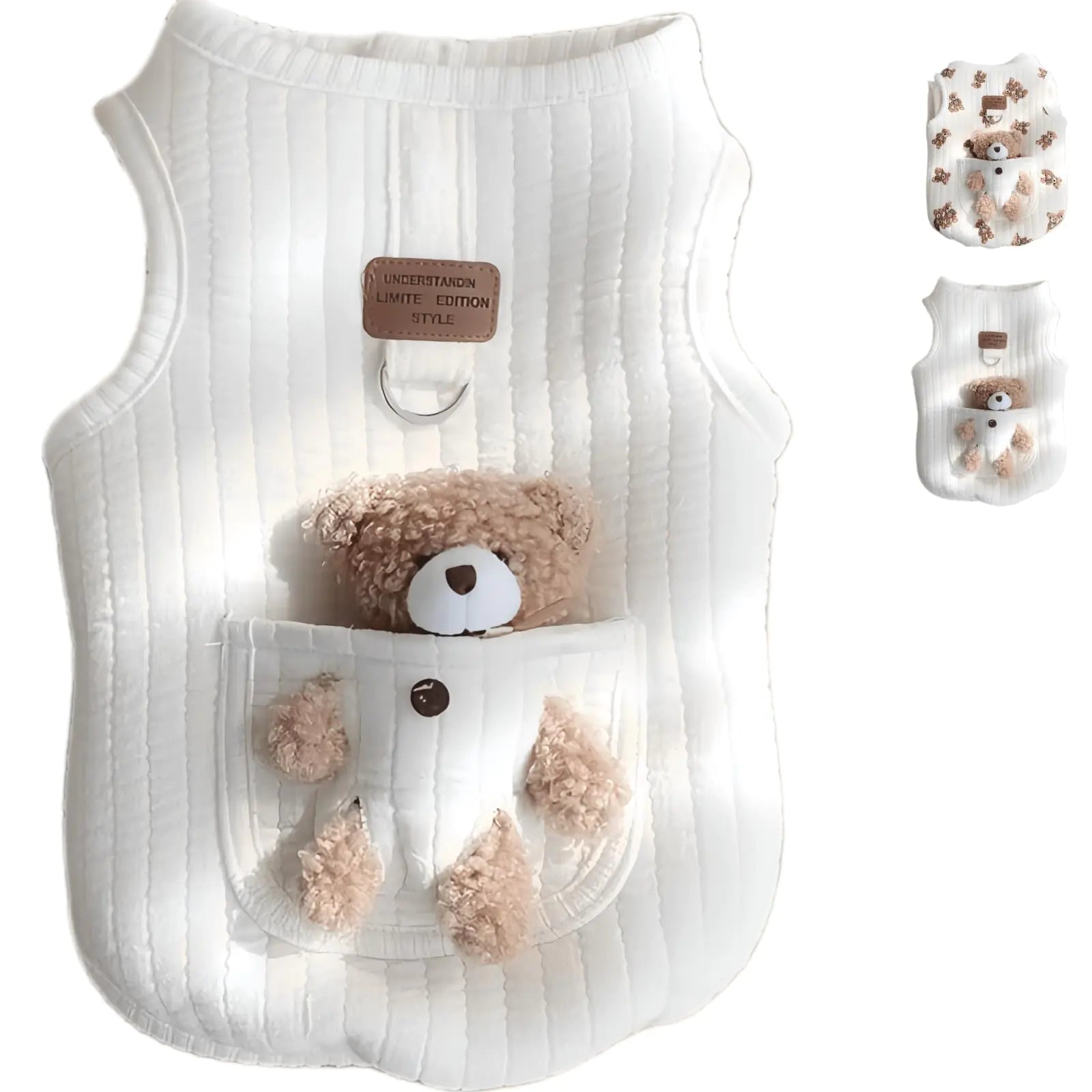 Cute Pet Apparel Plush Bear Pattern Cartoon Dog Clothes All Season Sleeveless Puppy Kitten Pullover Soft Skin-Friendly (White1 S (2.2-4.4lbs))