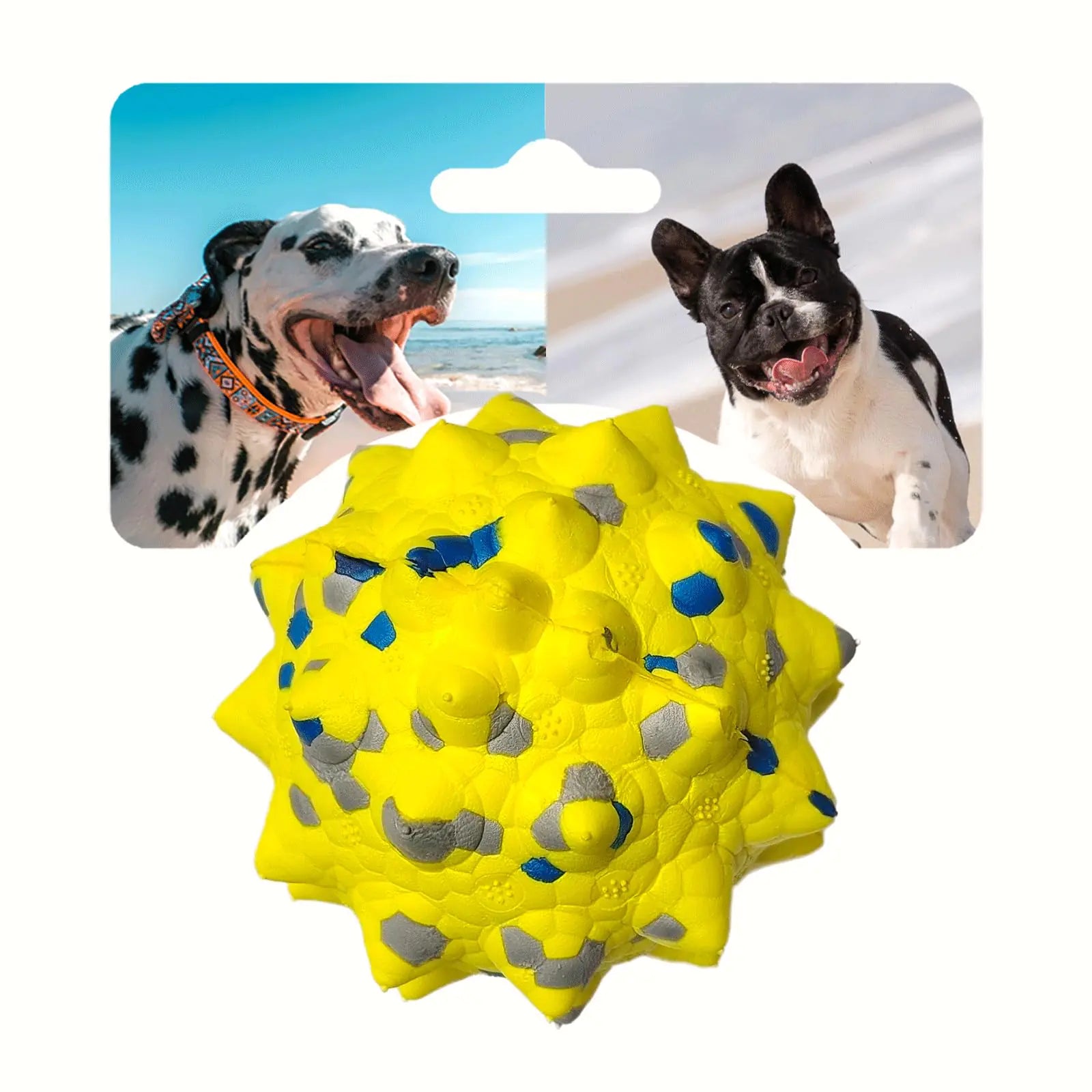 Karpic Popaws Tough Dog Toys for Aggressive Chewers & Teething Puppies Bouncy Balls for Medium Dogs Durable Pet Toys Floating Dog Balls for Water Play (Yellow-Blue-Gray)